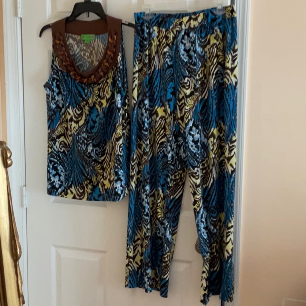 Island Republic Blue and Yellow Flare Pants Set